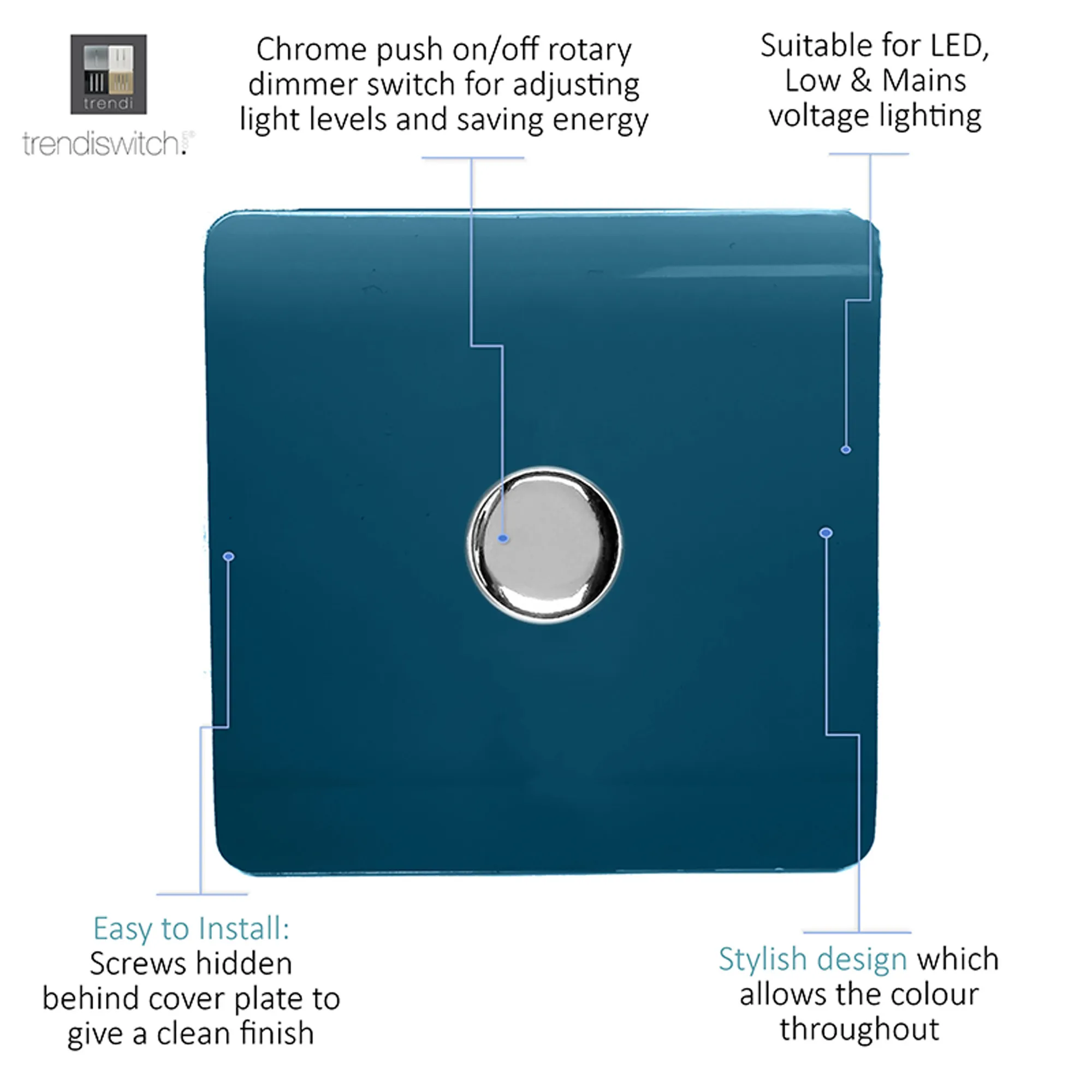 1 Gang 1 Way LED Dimmer Switch Midnight Blue ART-LDMMD  Trendi Midnight Blue